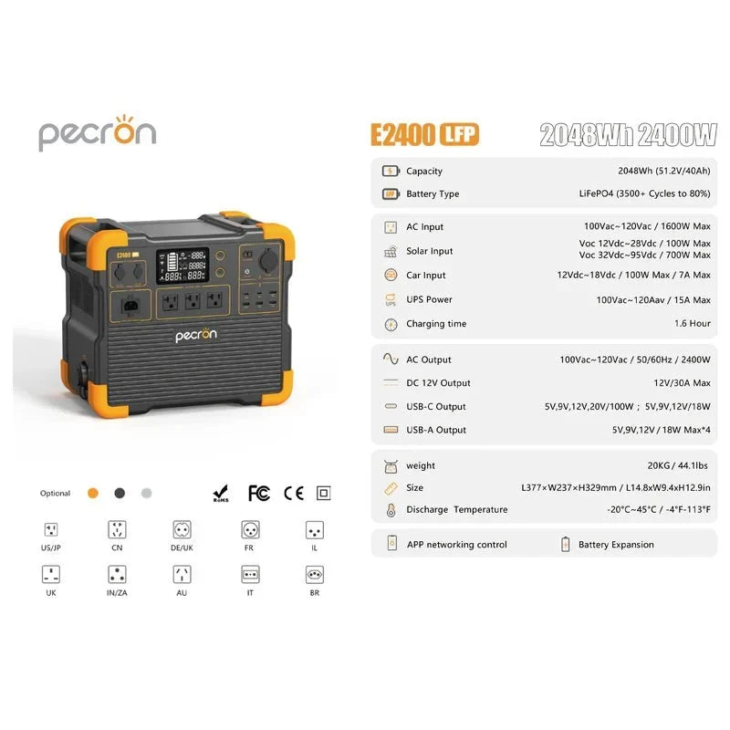 Pecron E2400LFP 2400W 2048Wh Portable Power Station