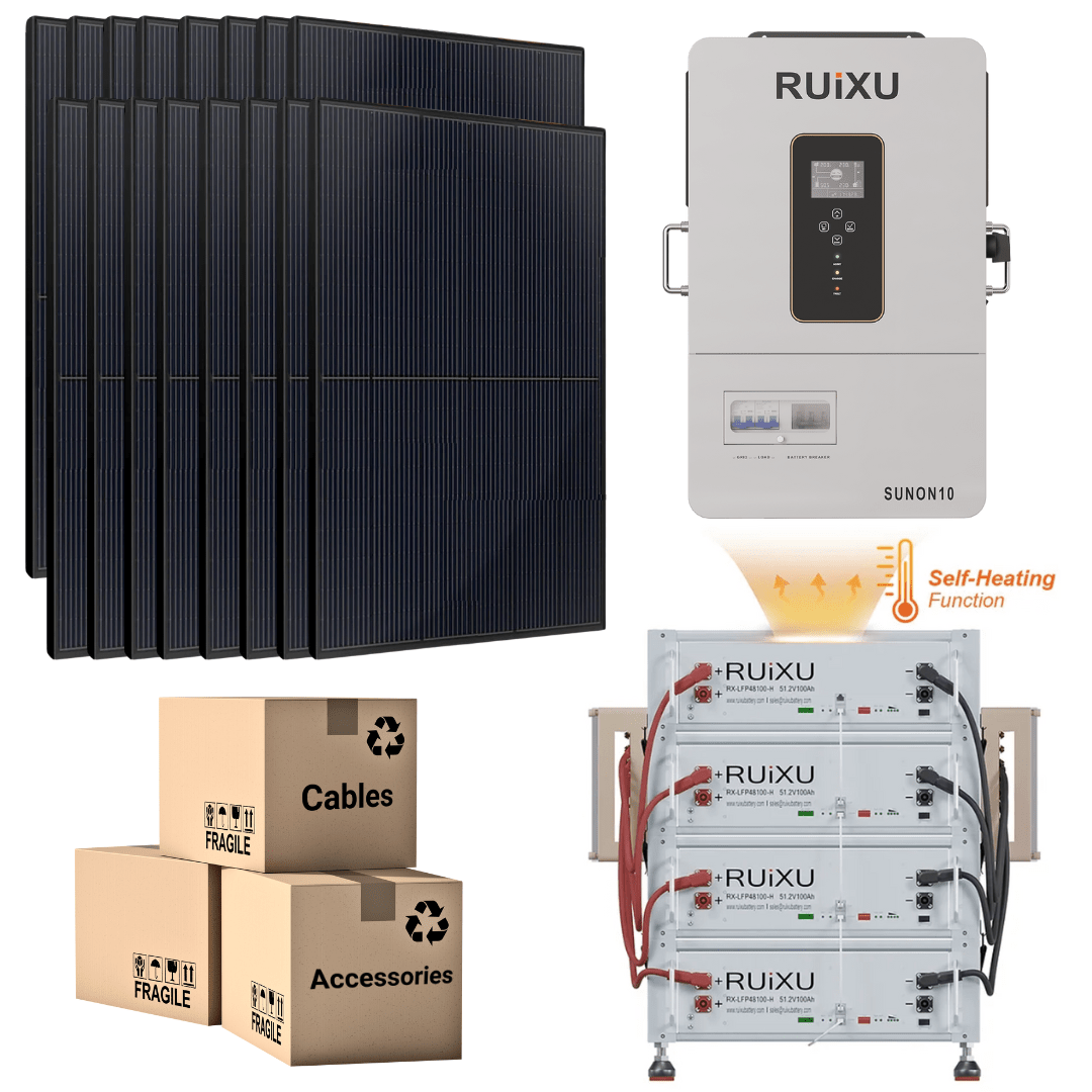 PRO Solar Kit - 48V Self-Heating Battery Bank (10.24kWh-20.48kWh) + 10kW 120V/240V Hybrid Inverter + 410W Solar Panels