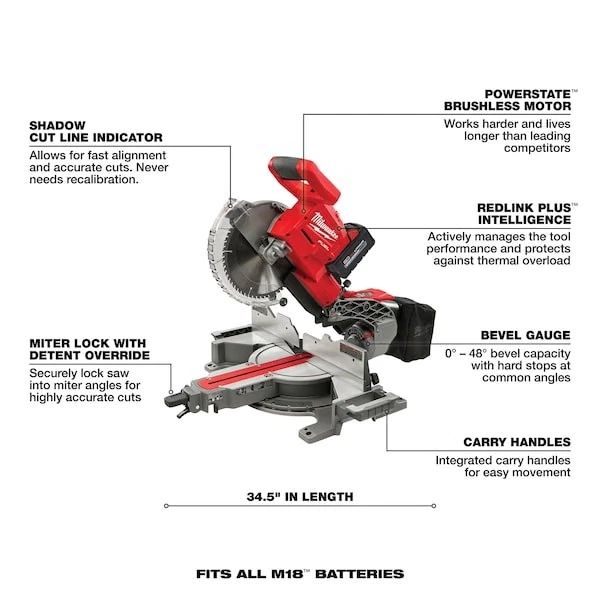 Milwaukee Tool 2734-21 M18 Fuel 10" Dual Bevel Sliding Compound Miter Saw
