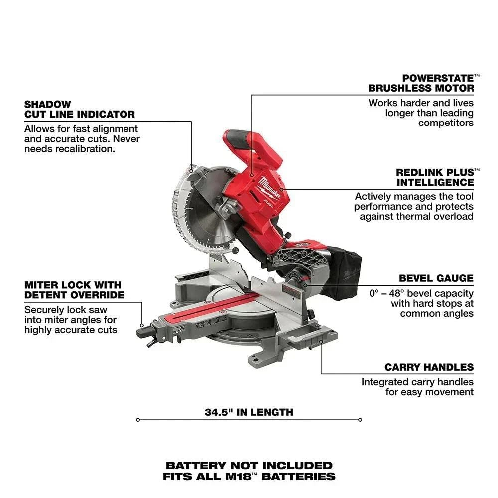 Milwaukee 2734-20 M18 FUEL 18V 10" Dual Bevel Sliding Compound Miter Saw Kit
