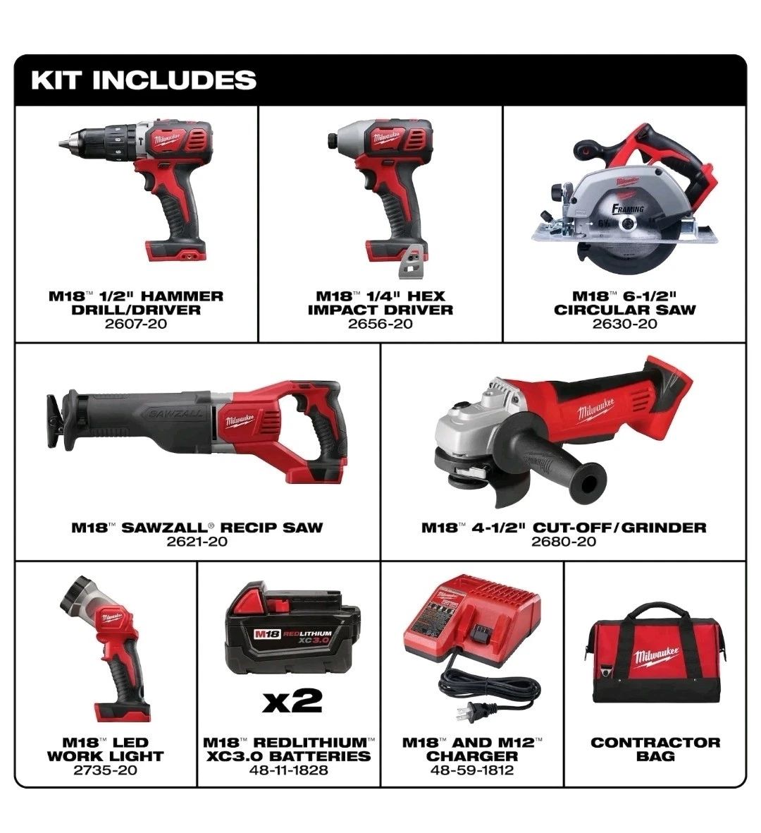 2696-26 Milwaukee M18 Cordless 6-Tool Combo Kit W/ Batteries Charger & Case NEW
