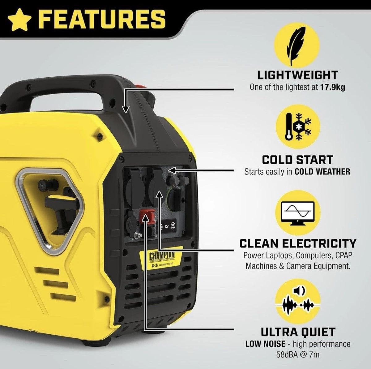 Champion 2200W Inverter Generator 240V Petrol Portable Parallel Ready 82001i-UK