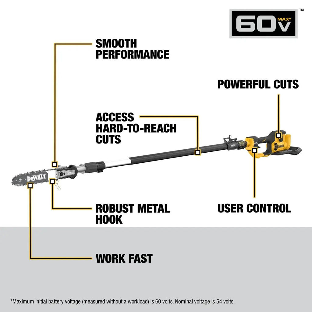 DEWALT 60V MAX* 10 IN. 140 IN. TELESCOPING POLE SAW (TOOL ONLY) - BLACK/YELLOW