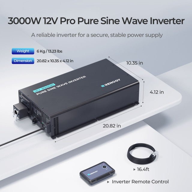 Renogy 3000W 12V Pro Pure Sine Wave Inverter With EcoSleep Mode