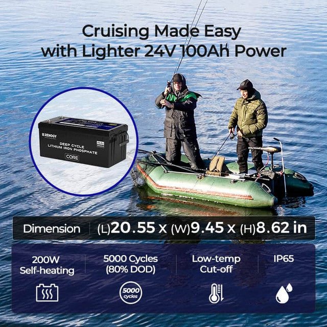 Renogy Core 24V 100Ah Deep Cycle Lithium Iron Phosphate Battery with 48V 10A Rover Boost Charge Controller