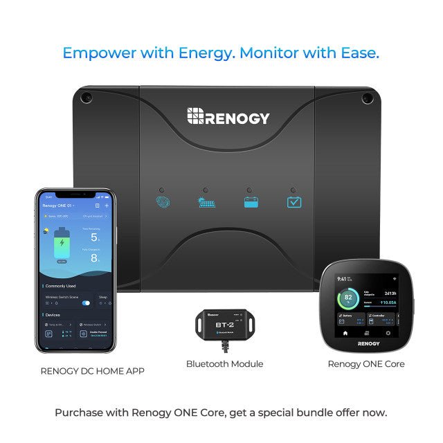 Renogy DCC30S 12V 30A Dual Input DC-DC On-Board Battery Charger with MPPT + Bluetooth Module & Renogy ONE Core