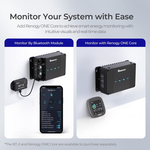 Renogy DCC50S 12V 50A DC-DC On-Board Battery Charger with MPPT + Bluetooth Module & Renogy ONE Core