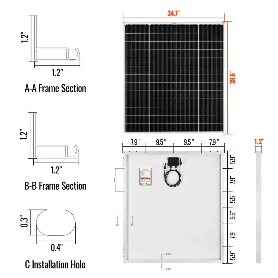 Rich Solar MEGA 175 PRO 175 Watt 24V Solar Panel with 20 FT MC4 Extension Cable Set