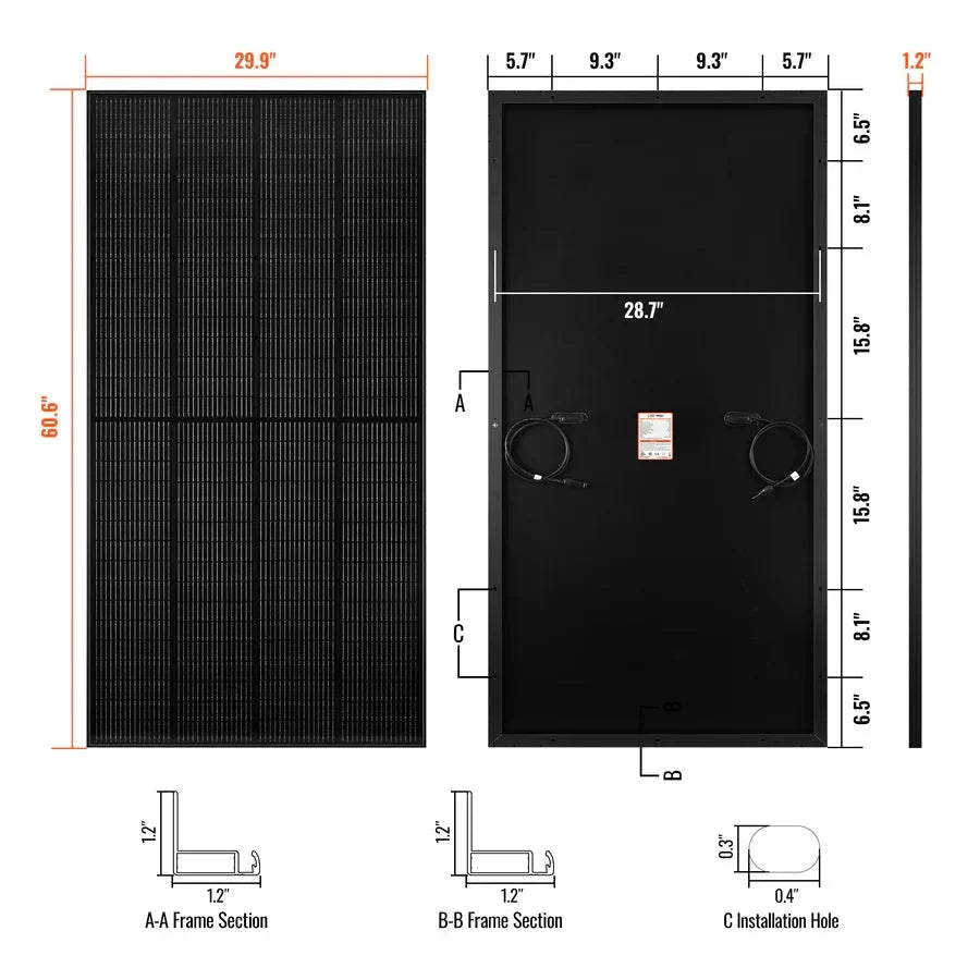 Rich Solar MEGA 250 PRO ONYX 250 Watt Monocrystalline Solar Panel UL Certified Black
