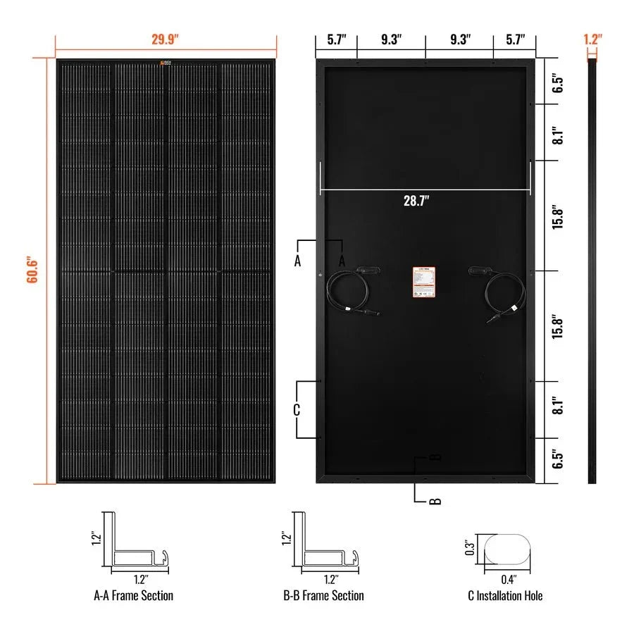 Rich Solar MEGA 250 ONYX 250 Watt Monocrystalline Solar Panel UL Certified Black