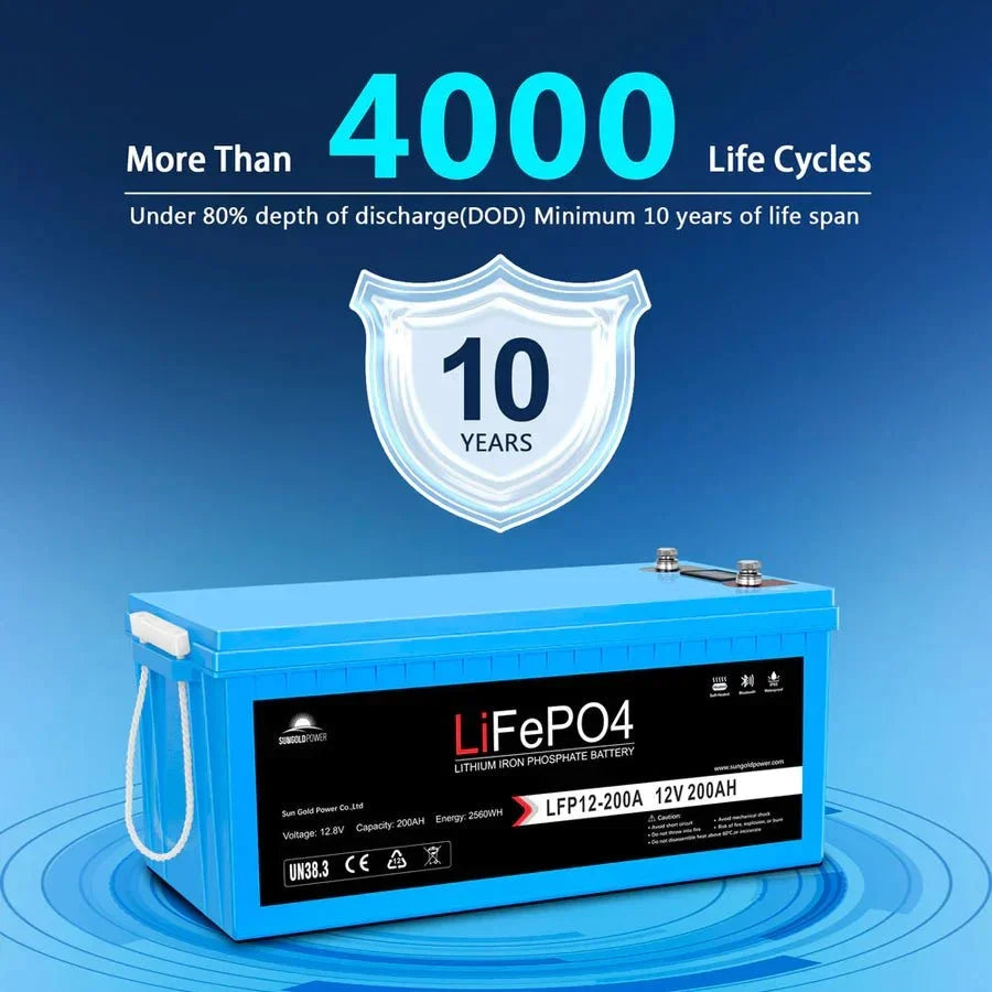 SunGoldPower 12V 200AH LIFEPO4 Deep Cycle Lithium Battery Bluetooth / Self-Heating / IP65