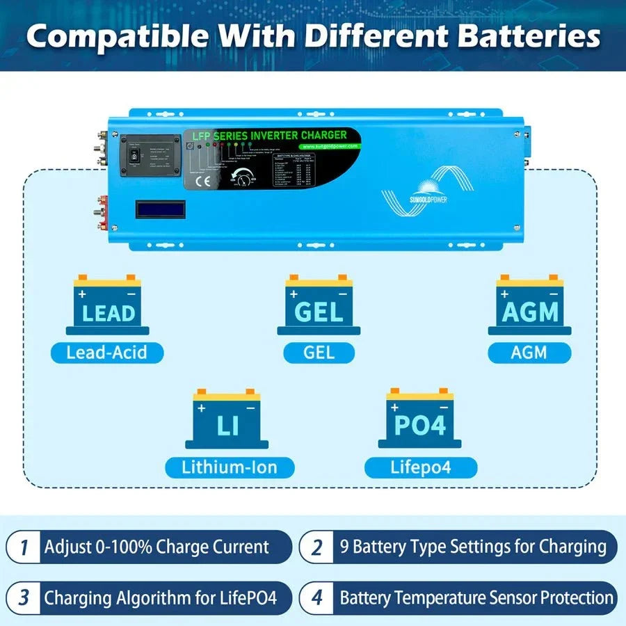 SunGoldPower 6000W DC 24V Split Phase Pure Sine Wave Inverter With Charger