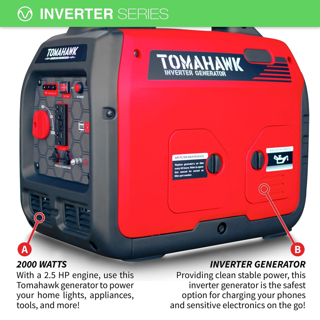 Tomahawk Power 2000 Watt Inverter Generator Super Quiet Portable Gas Power Professional Use