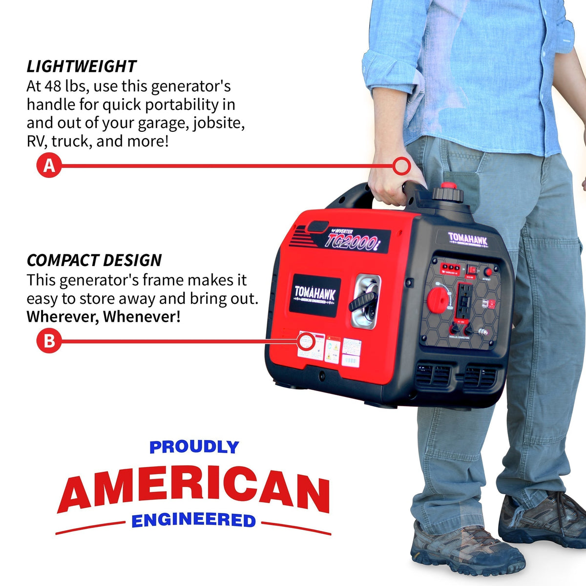 Tomahawk Power 2000 Watt Inverter Generator Super Quiet Portable Gas Power Professional Use