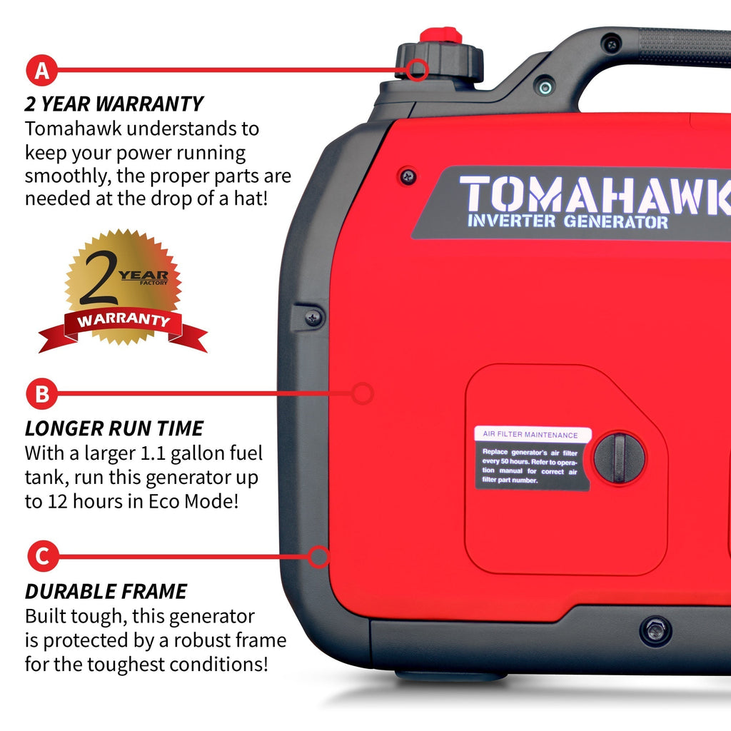 Tomahawk Power 2000 Watt Inverter Generator Super Quiet Portable Gas Power Professional Use