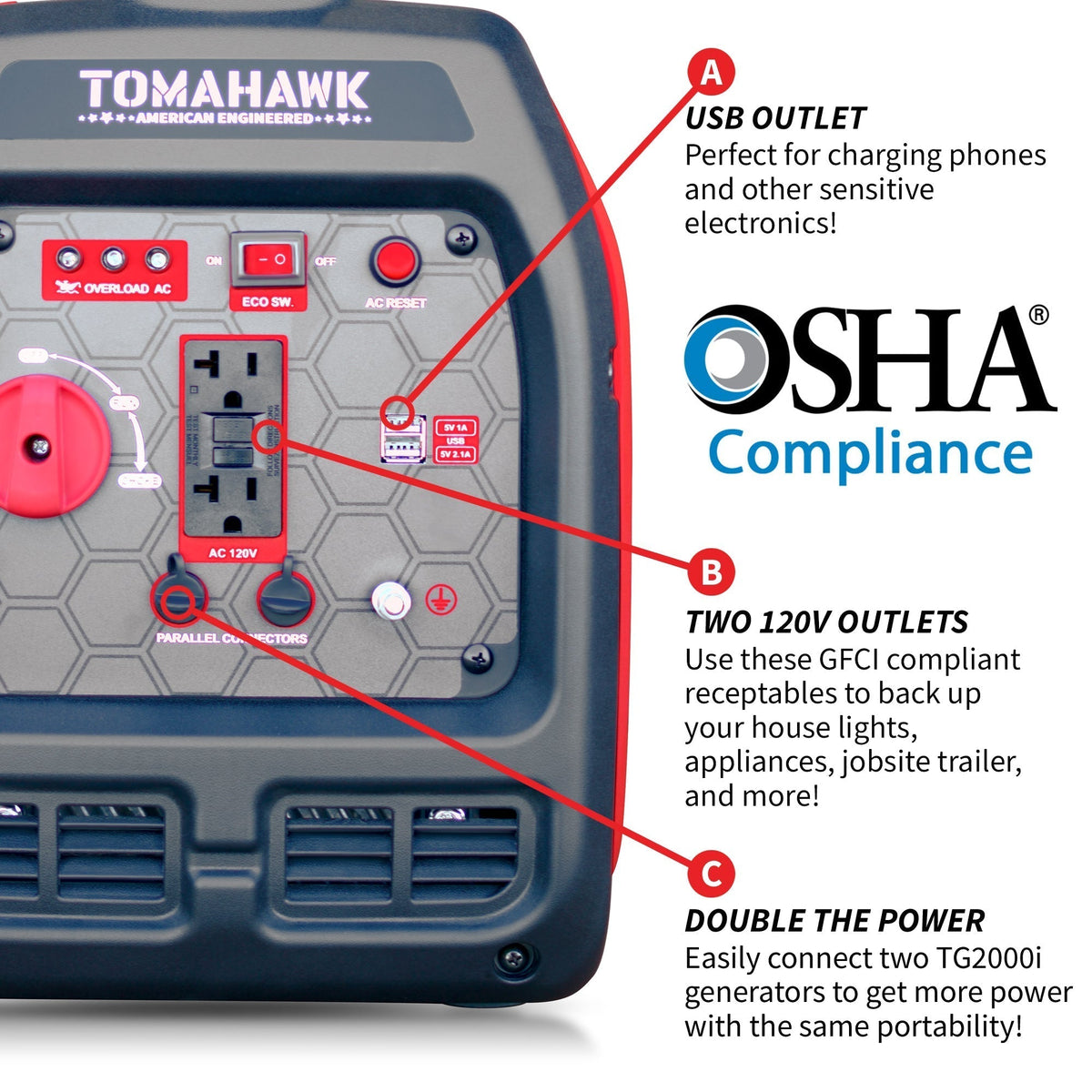 Tomahawk Power 2000 Watt Inverter Generator Super Quiet Portable Gas Power Professional Use