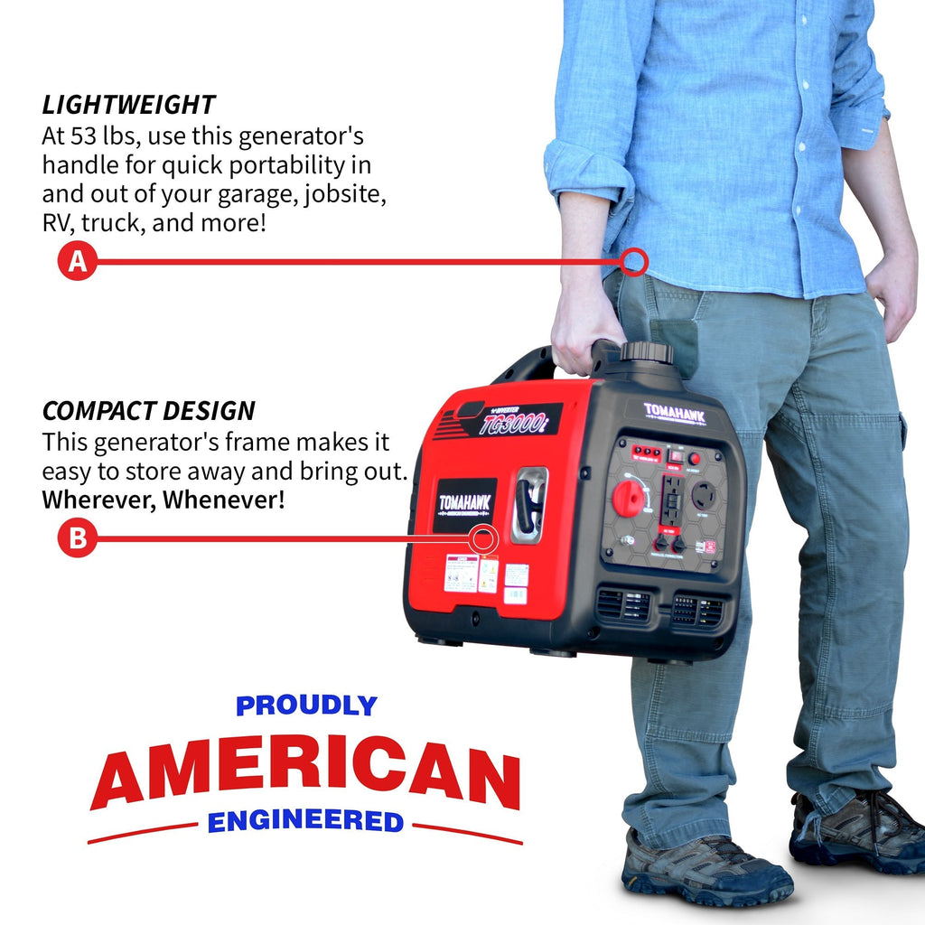 Tomahawk Power 3000 Watt Inverter Generator Super Quiet Portable Gas Power Professional Use