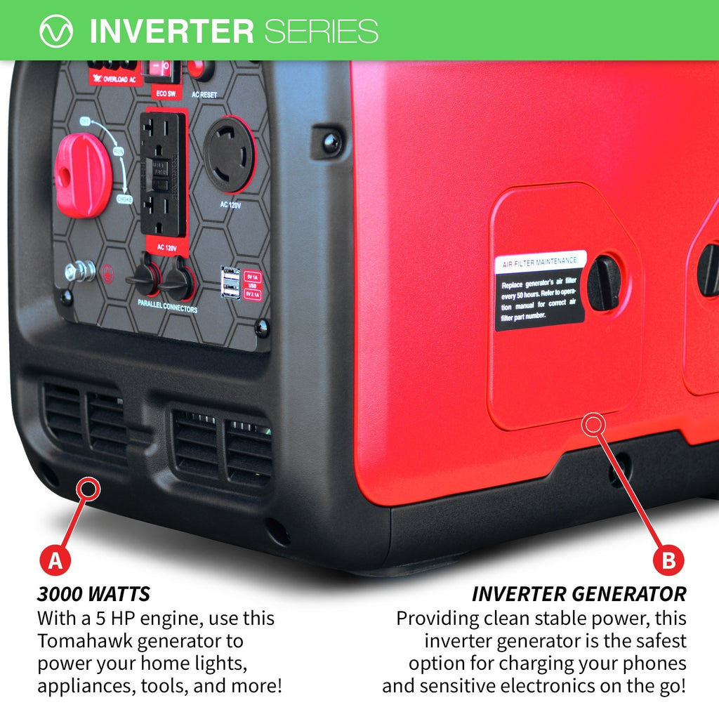 Tomahawk Power 3000 Watt Inverter Generator Super Quiet Portable Gas Power Professional Use