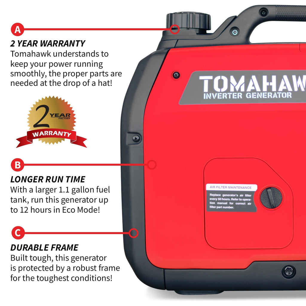 Tomahawk Power 3000 Watt Inverter Generator Super Quiet Portable Gas Power Professional Use