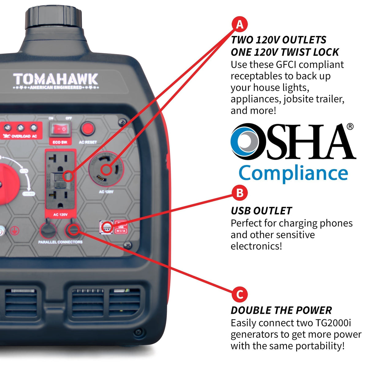 Tomahawk Power 3000 Watt Inverter Generator Super Quiet Portable Gas Power Professional Use