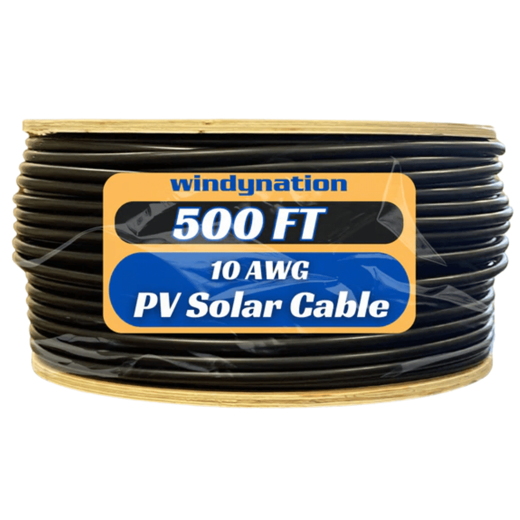 WindyNation 500 Foot Spool 10 Gauge 10 AWG Black Pure Copper Solar Panel Extension Cable Wire
