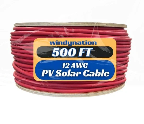 WindyNation 500 Foot Spool 12 Gauge 12 AWG Red Pure Copper Solar Panel Extension Cable Wire