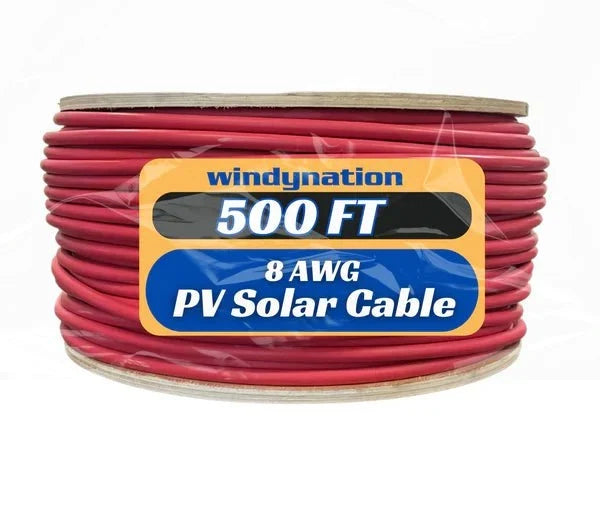 WindyNation 500 Foot Spool 8 Gauge 8 AWG Red Pure Copper Solar Panel Extension Cable Wire
